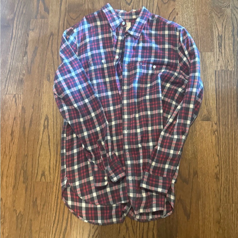GAP Men's Red and Blue Plaid Button-Down Shirt